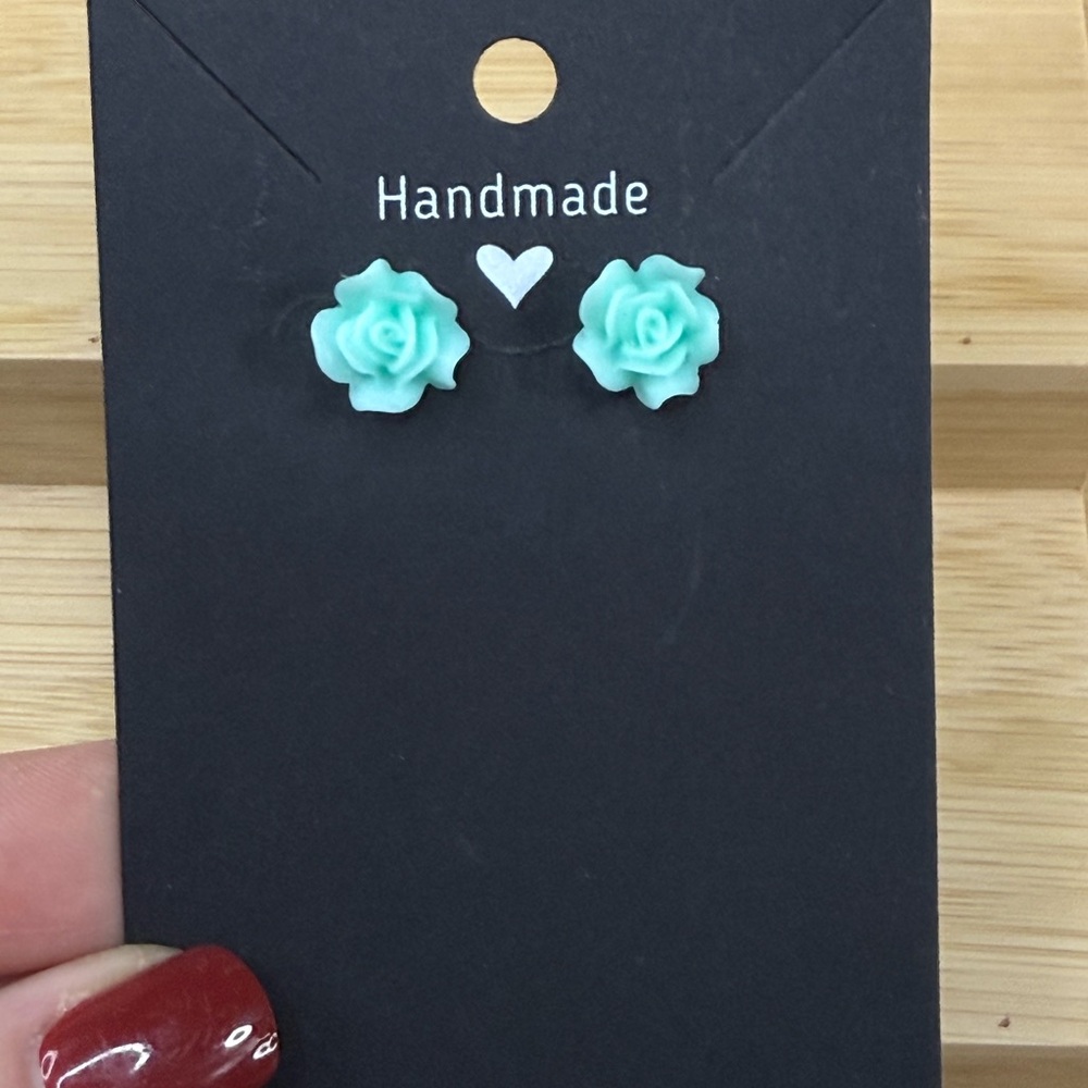 Mint Green Rose Stud Earrings